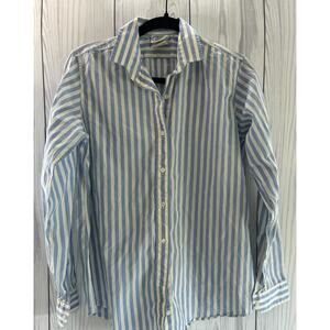 Laura Ashley Vintage Blue White Striped Button Up Shirt UK 12 EU 40 (READ)